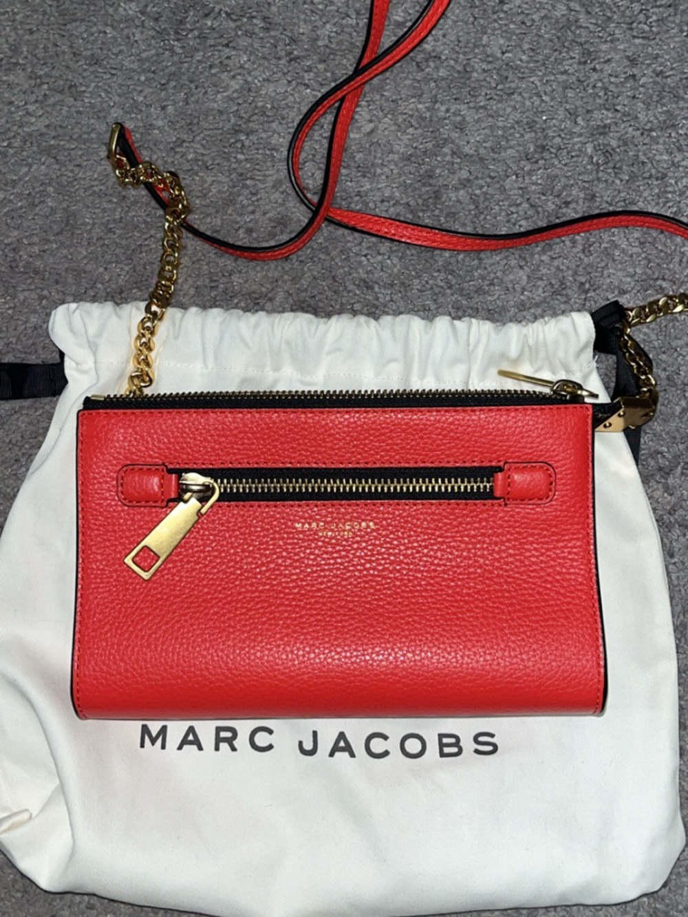 Marc Jacobs Red Pebbled Leather Chain Crossbody